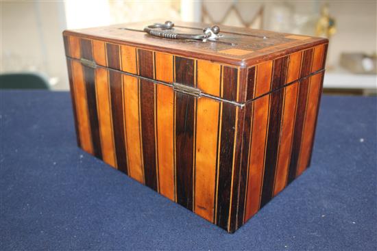 A Victorian Tunbridgeware tea caddy and a letter box